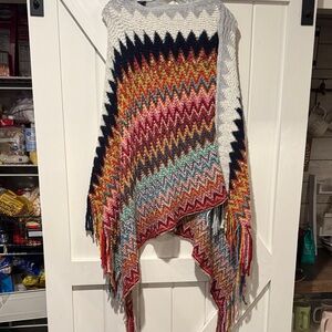 Multicolor Chevron Knit Poncho